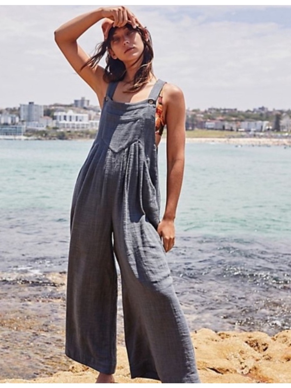 Free People Sun Drenched Overalls Wide Leg Jumper